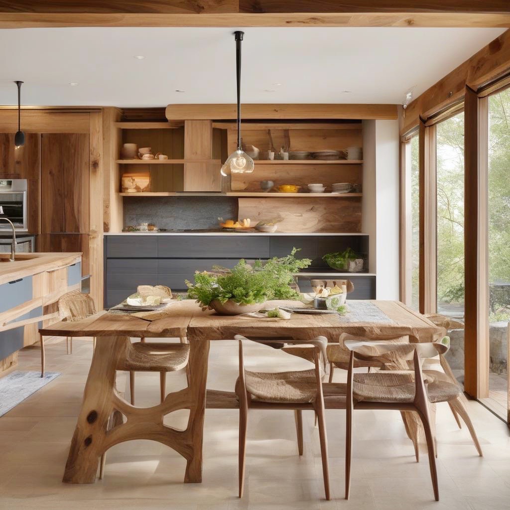 Kitchen with colour and natural surfaces